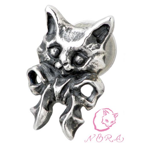 ノラ NORA のら 子ネコのリボンの シルバー ピアス アクセサリー 猫 ねこ ネコ 片耳用 シルバー925 スターリングシルバー NR-PE-0003