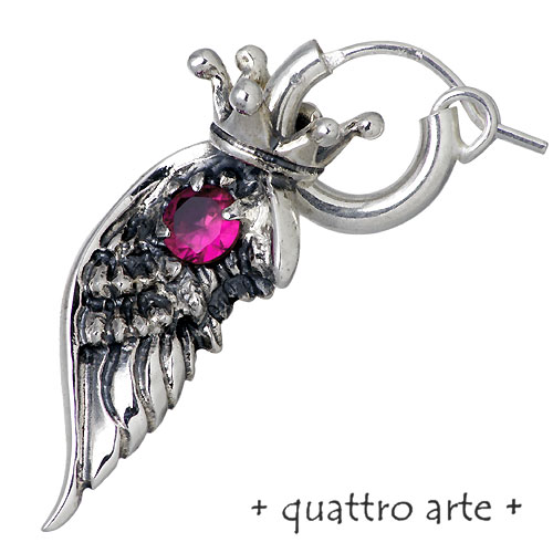 クアトロアルテ quattro arte アーラ デストゥラ シルバー ピアス アクセサリー 1個売り 片耳用 羽 王冠 合成ルビー シルバー925 スターリングシルバー QA-PE-0003-GR