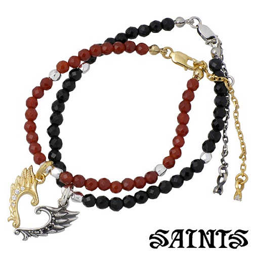 セインツ SAINTS ウィング ビーズ ペア ブレスレット アクセサリー レッドメノウ オニキス キュービック シルバー925 スターリングシルバー SSB2...