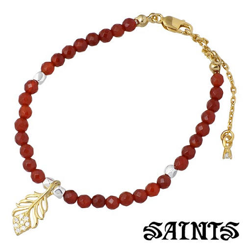 【ポイント5倍！楽天イーグルス感謝祭】 セインツ SAINTS CZ フェザー ブレスレット アクセサリー レッドメノウビーズ キュービック シルバー925 スターリングシルバー SSB2-86GD