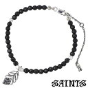 【ポイント5倍! 18日まで!】 セインツ SAINTS CZ フェザー ブレスレット アクセサリー オニキスビーズ ブラックキュービック シルバー925 スタ...