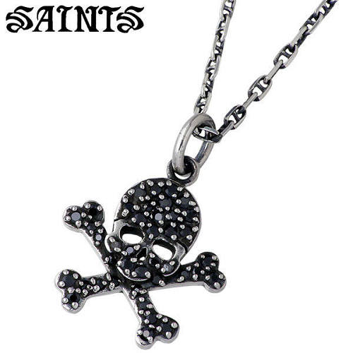 【ポイント5倍！30日まで！】 セインツ SAINTS クロス ボーン シルバー ネックレス アクセサリー キュービック ドクロ 髑髏 ネックレス アクセサリー CZ シルバー925 スターリングシルバー SSP10-160BK