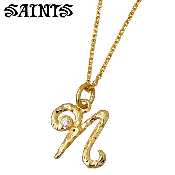 セインツ SAINTS イニシャル シルバー ネックレス アクセサリー N レディース キュービック ゴールド シルバー925 スターリングシルバー SSP4-...