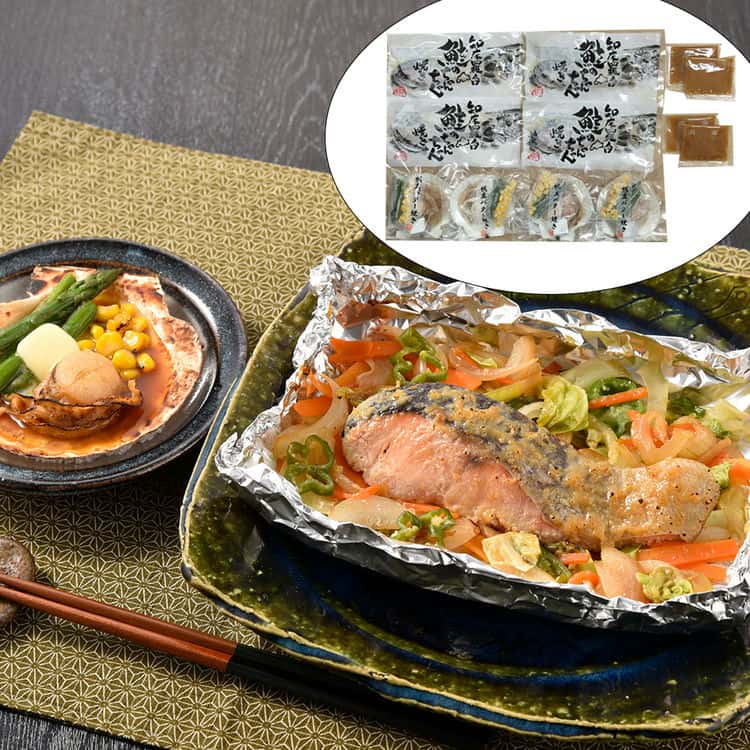 北海道 鮭のちゃんちゃん焼きと帆立バター焼き Bセット 切身80gx4枚 帆立バター焼き ちゃんちゃん焼き は鮭などの魚と野菜を鉄板で焼く料理で 北海道で漁師町の名物料理です ご進物 ギフト