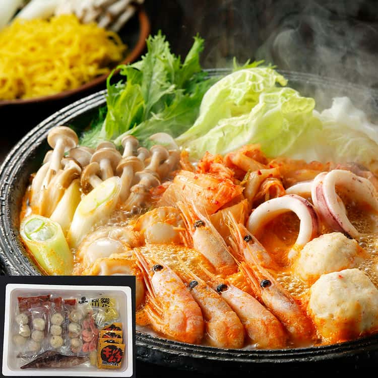 北海道 海鮮キムチ鍋 Bセット 白菜キムチ300g 各種具材 本場韓国の白菜キムチを使い 多彩な魚介を詰め合わせました …