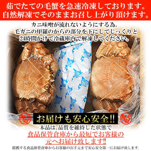【ジャンルSALE 10%OFF！】 絶品 毛がに 400gx2尾 北海道を代表する海の幸 一度食べたらやみつきになる美味しさで 濃厚ながら繊細な味わいの中にほんのりとした甘みをお楽しみ頂けます ご進物 ギフト 贈り物に baby-sies-11374826 Baby・Sies(ベイビー・シーズ) サンプル画像3