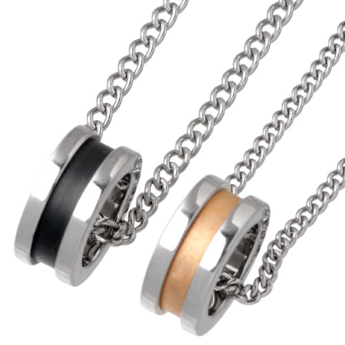 【ポイント5倍!30日まで!】 ヴィー vie ステンレス リング型 ペアネックレス アクセサリー 金属アレルギー対応 ブラック K18GP アレルギーフリー ...