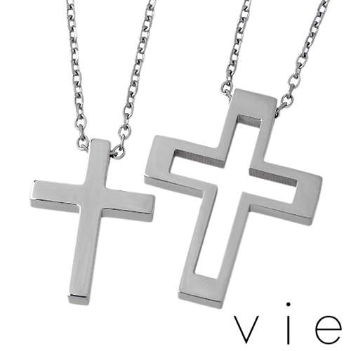 【ポイント5倍!30日まで!】 ヴィー vie ステンレス クロス ペアネックレス アクセサリー 金属アレルギー対応 ペアセット 十字架 アレルギーフリー vi...