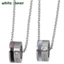 【お買い物マラソン ポイント5倍!】 ホワイトクローバー white clover ステンレス ペア ネックレス アクセサリー ダイヤモンド シェル メッセージ アレルギーフリー サージカルステンレス316L 刻印可能 4SUP066BK-WH-P