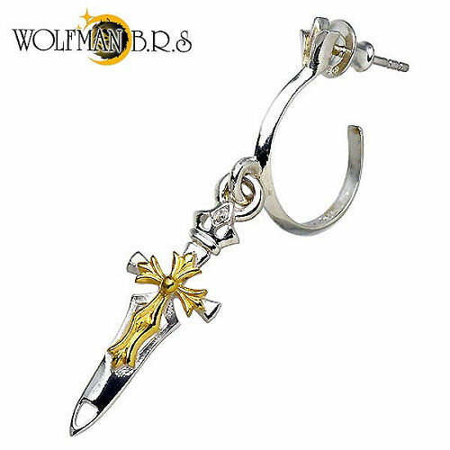 ウルフマンB.R.S WOLFMAN B.R.S ブレード フープ シルバー スタッド ピアス アクセサリー 1個売り 片耳用 ゴールド クロス 十字架 剣 ダ...