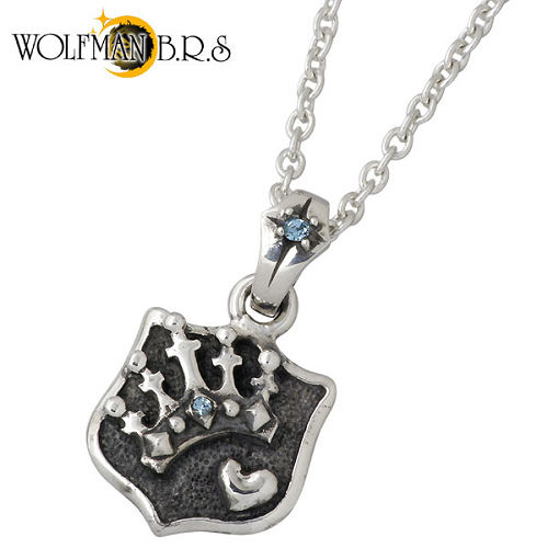 ウルフマンB.R.S WOLFMAN B.R.S クラウン ハート シルバー ネックレスBL チェーン付き ストーン シルバー925 スターリングシルバー P-...