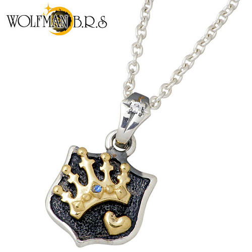 ウルフマンB.R.S WOLFMAN B.R.S クラウン ハート シルバー ネックレスG ストーン シルバー925 スターリングシルバー P-NW-305G-...