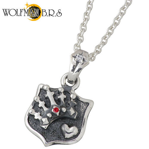 ウルフマンB.R.S WOLFMAN B.R.S クラウン ハート シルバー ネックレスRD チェーン付き ストーン シルバー925 スターリングシルバー P-...