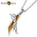 【ポイント5倍! 13日まで!】 ウルフマンB.R.S WOLFMAN B.R.S ランニング ウルフ x フェザー シルバー ネックレス アクセサリー チェーン付き ゴールド スワロフスキー 狼 羽 フェザー シルバー925 スターリングシルバー WO-P-175GCL100