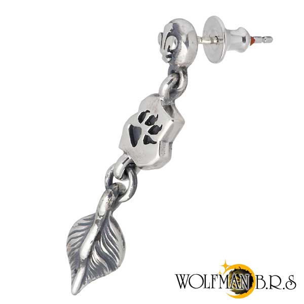 ウルフマンB.R.S WOLFMAN B.R.S ウルフ フット フェザーチャーム シルバー ピアス アクセサリー 1個売り 片耳用 シルバー925 スターリン...