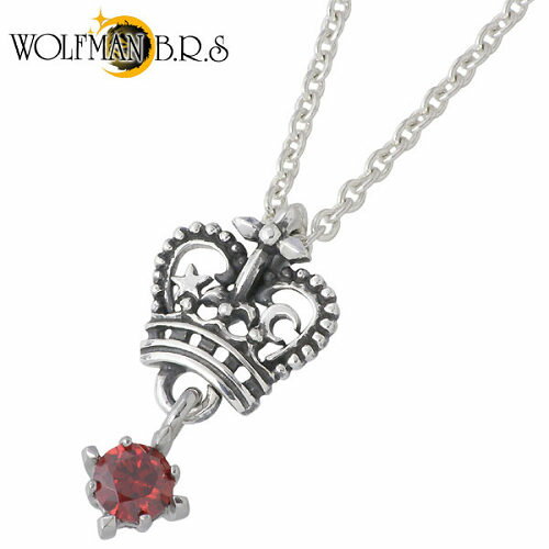 ウルフマンB.R.S WOLFMAN B.R.S クラウン & ストーン シルバー ネックレス アクセサリー レッドキュービック チェーン付き シルバー925 ...