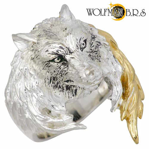 ウルフマンB.R.S WOLFMAN B.R.S ロンリー ウルフ シルバー リングG ゴールド メンズ 指輪 アクセサリー 17〜21号 シルバー925 スターリングシルバー WO-R-66G