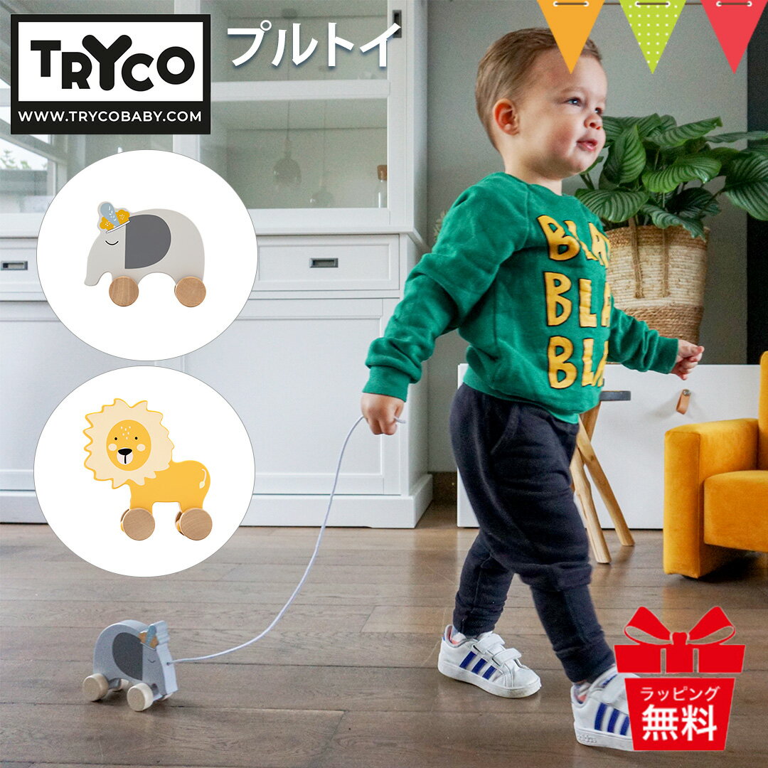 TRYCO（トライコ）プルトイは、引っ張ると動物がついてくる、歩行練習にも最適なプルトーイ。 ひもをひっぱったり、押したり、かわいいライオンとぞうとのお散歩を楽しめます。歩行の発達を促してくれる知育玩具です。 スタッフ／野口