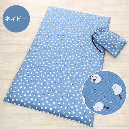【お昼寝敷き布団カバー　巾着袋付き　シマエナガ】オックス綿　綿100％ コットン100 お昼寝布団カバー ファスナータイプ YKKファスナー 日本製 敷き布団カバー 敷きカバー 敷き布団用 洗い替え シーツ 男の子 女の子 通園 ベビー用 キッズ【フジキ】 3
