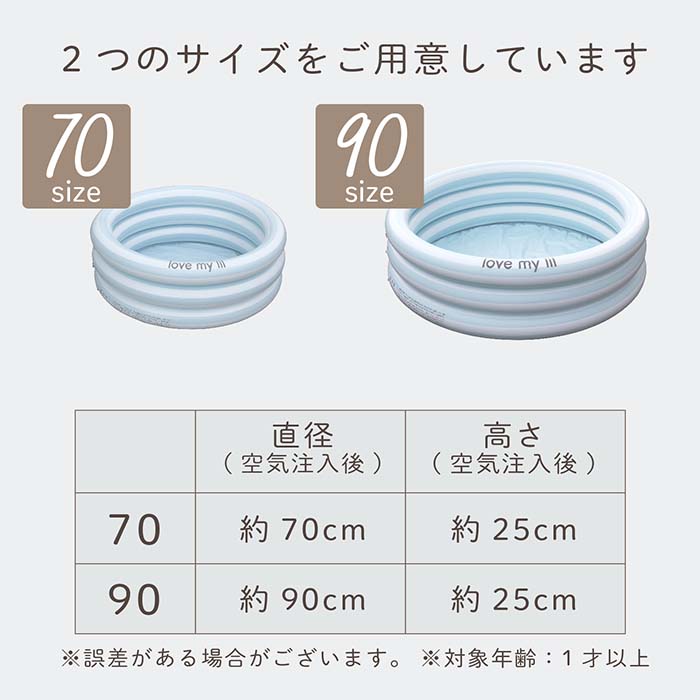 【ラウンドプール】【安全素材】ビニールプール　家庭用プール　子供用　暑さ対策　ストライプ　ボーダー　直径70・90cm 　高さ25cm　排水弁付き　水抜き栓付き　底面クッション ベビー キッズ お庭 おうちでプール ギフト【ラブマイリル】【社会貢献参画ブランド】 3