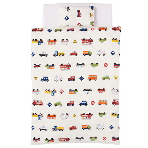 ダブルガーゼプリント　ミニ布団6点セット　くるまパーク　ホワイト 日本製 ベビーミニベッド用 ベビーミニ布団 洗える布団 おうち ベビー フジキ 2