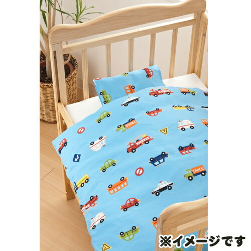 ダブルガーゼプリント　ミニ布団6点セット　くるまパーク　ホワイト 日本製 ベビーミニベッド用 ベビーミニ布団 洗える布団 おうち ベビー フジキ 3