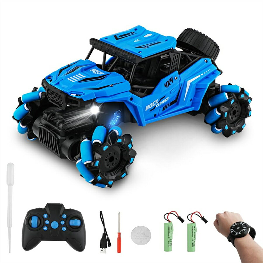 ドリフトラジコン ラジコン ラジコンカー rcカー オフロード 4wd 四駆 360°回転 2.4GHz USB充電式 LED&音楽搭載 時計リモコン&ハンド操作リモコン付き 子供向け クリスマス 誕生日 プレゼント