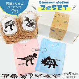 【北海道・沖縄は送料別途500円】恐竜 Tシャツ 名前入り おそろい ロンパース 誕生日 名入れ 半袖 長袖 プレゼント [ 恐竜のたまご お洋服2点セット] 兄弟 人気 ティラノ たまご 卵 egg 出産祝い ギフト 人気 男の子 女の子 おしゃれ かわいい サプライズ 子供 ベビー gift