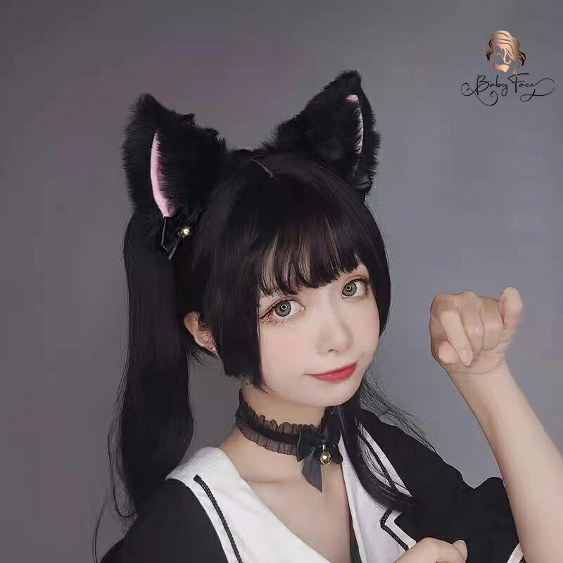 猫耳カチューシャ ネックリング ハロウィン ロリータ ヘッドドレス ロリータ ねこ耳 メイド コスプレ 2点セット 髪飾り 2色 黒 白