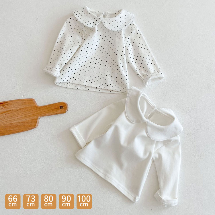 ベビー インナーシャツ 長袖 女の子 子供 シャツ ホワイト ドット キッズ 子供肌着 ブラウス キッズ 卒園 入学 子供 女の子 あったかシャツ トップスキッズ ガールズ 秋冬 防寒 66cm 73cm 80cm 90cm 100cm