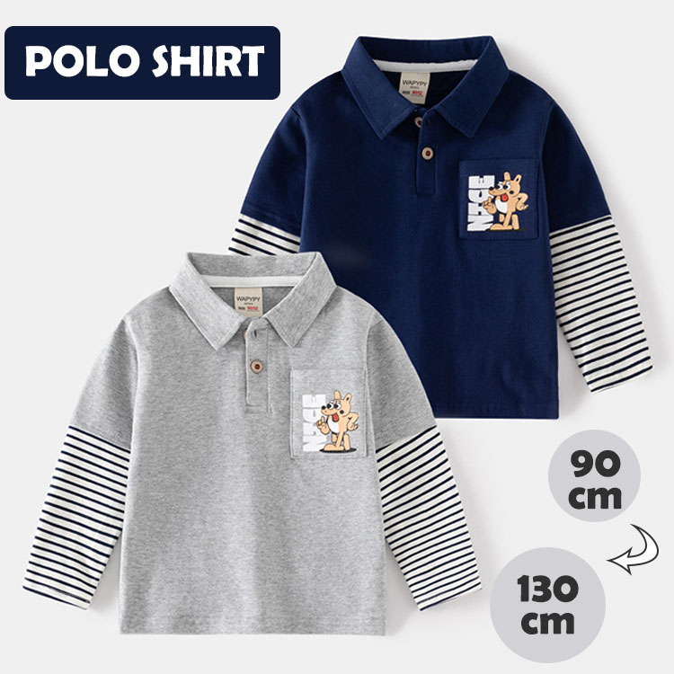 キッズ ポロシャツ 秋冬 春 POLO SHIRT シャツ 長袖 男の子 カジュアル 吸汗速乾 スウェット 子供用 ボーイズ 普段着 90 100 110 120 130cm グレー ネイビー