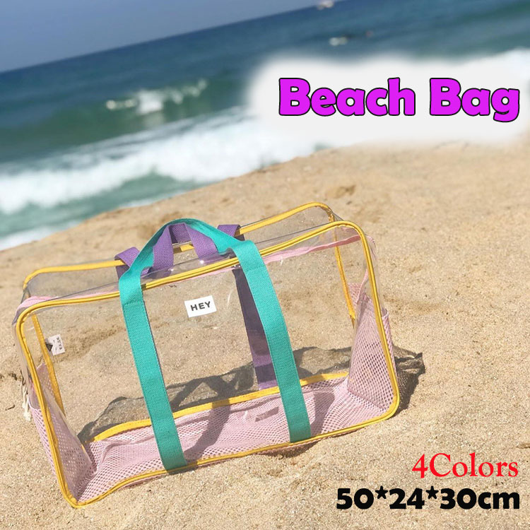 ビーチバッグ PVCバッグ プールバッグ 透明バッグ オシャレ 肩掛け 大容量 クリアバッグ トートバッグ ..