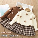 子供服 セットアップ 女の子 2点セット ニットトップス スカート 上下セット 可愛い ニットセーター キッズ 春秋 冬 長袖 ガールズ プリーツスカート 可愛...