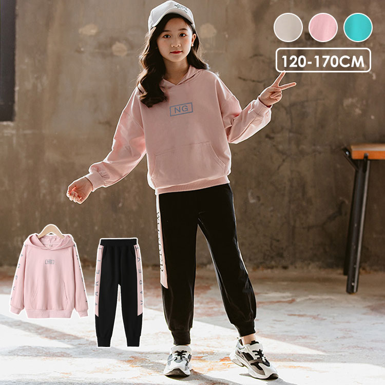 ジャージ 子供服 女の子 スウェット 長袖 上下セット 2点セット フード付き シンプル 運動着 韓国風 おしゃれ アウター 春秋 カジュアル HIPHOP ダンス衣装 120 130 140 150 160 170cm 3色
