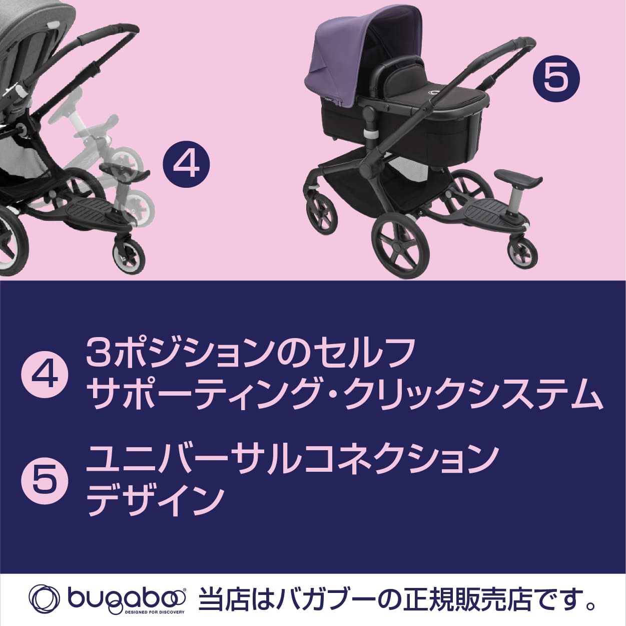 Bugaboo（バガブー）バタフライコンフォートホイールボード＋ステップボード／ベビーカーアクセサリー／2人乗りベビーカー／兄弟／姉妹／バガブーバタフライ専用