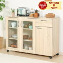 キッチン収納キャビネット 不二貿易 食器棚 キャビネット キッチン収納 幅115.2 奥行39.8 高さ84cm アンティークホワイト キャスター付き