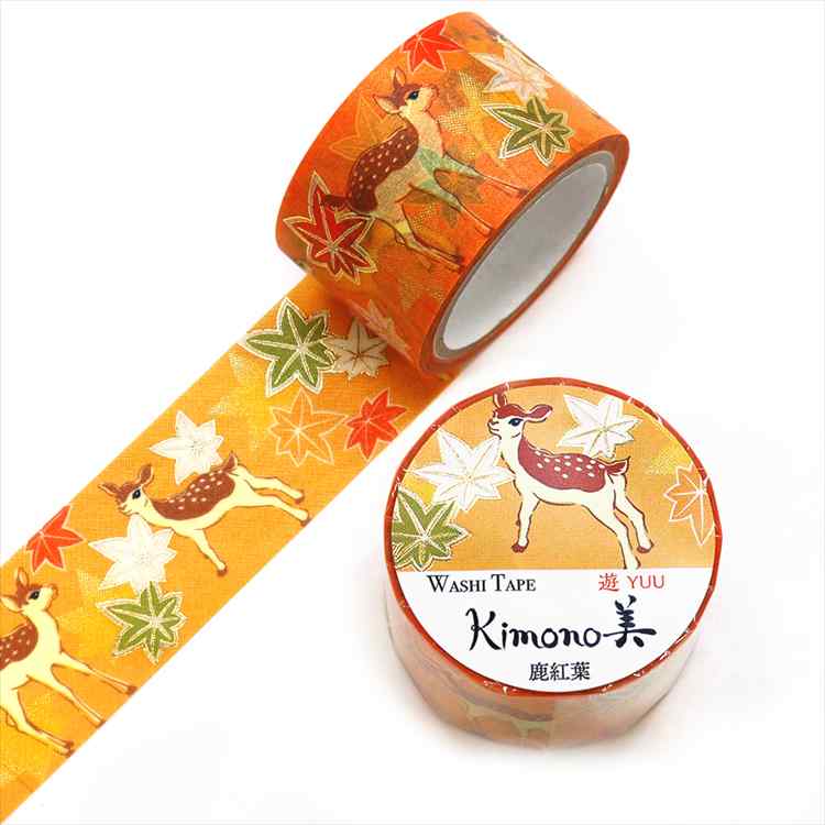 鹿紅葉 Kimono美 カミイソ産商 マスキングテープ マステ 幅25mm 5m巻 友禅柄 和柄 国産和紙 グラデーション 日本製 ステーショナリー