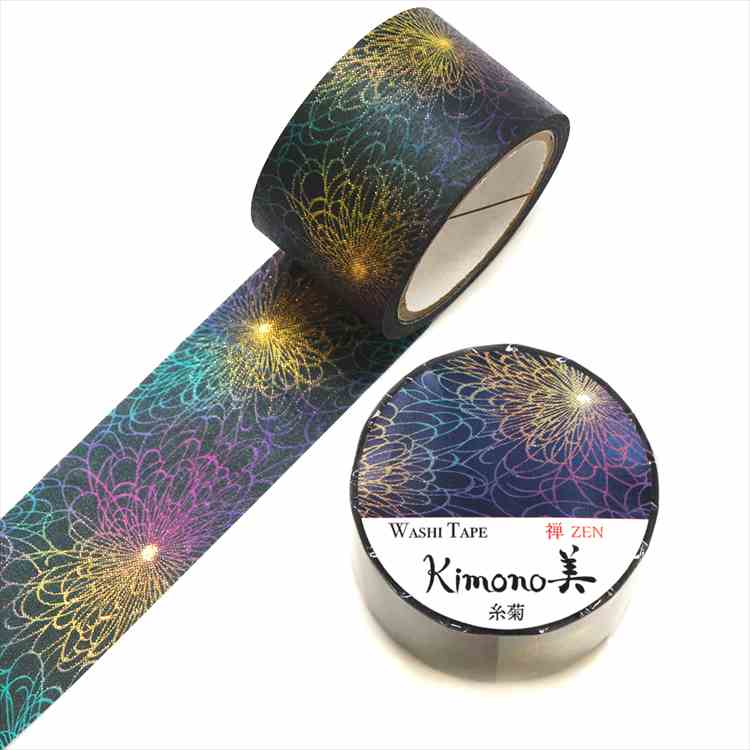 糸菊 Kimono美 カミイソ産商 マスキングテープ マステ 幅25mm 5m巻 友禅柄 和柄 国産和紙 グラデーション 日本製 ステーショナリー