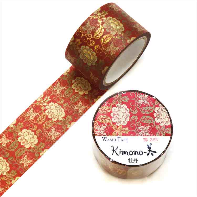 牡丹 Kimono美 カミイソ産商 マスキングテープ マステ 幅25mm 5m巻 友禅柄 和柄 国産和紙 グラデーション 日本製 ステーショナリー