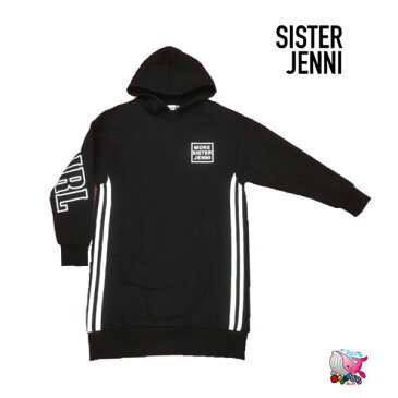 東北〜関西 送料無料 SISTER JENNI 2019秋冬 ビッグロゴ裏起毛パーカーワンピ ブラック ロング丈 パーカー【シスタージェニィ ティーンズ ガールズ ジュニアファッション スクール おしゃれ 子供服 キッズ 女の子】