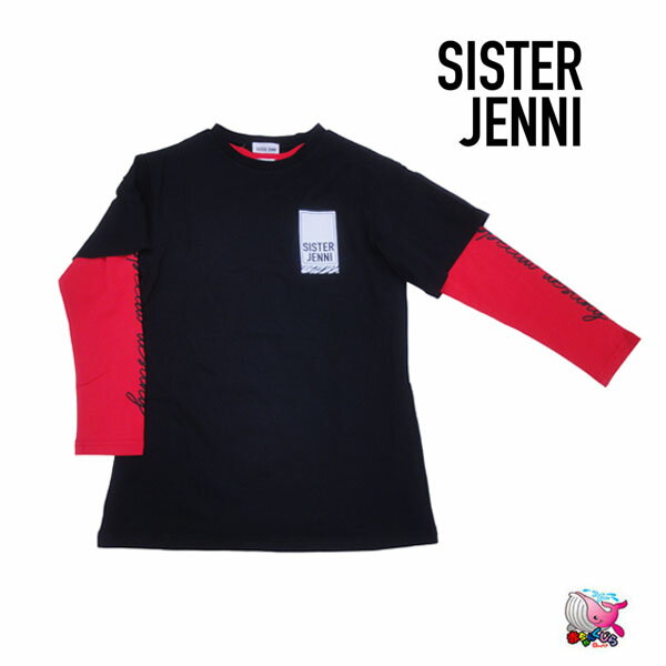 メール便送料無料 SISTER JENNI 2020春夏 ゼブラロゴ半袖T＋ロゴ長袖Tセット ブラック レッド 重ね着 綿素材 Tシャツ【シスタージェニィ ティーンズ ガールズ ジュニアファッション スクール おしゃれ 子供服 キッズ 女の子】