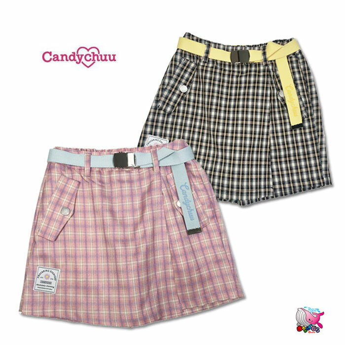 メール便送料無料　Candychuu　2022春夏　ベルト付きチェックスカパン　ブラック　ピンク　スカート　ショートパンツ　スカッツ　キャンディチュウのサムネイル