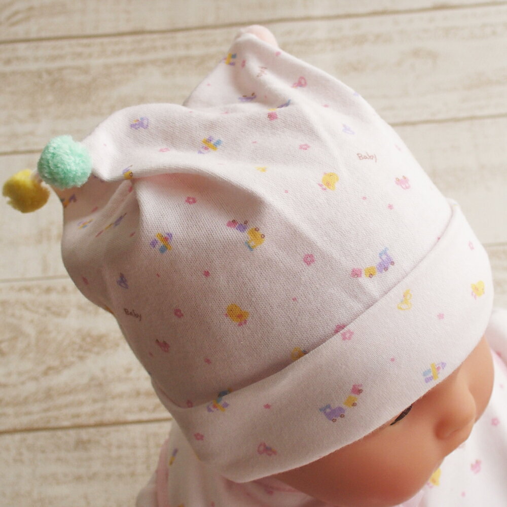 【日本製】【サイズ40センチから42センチ】新生児 ベビーお帽子 10911 ピンク