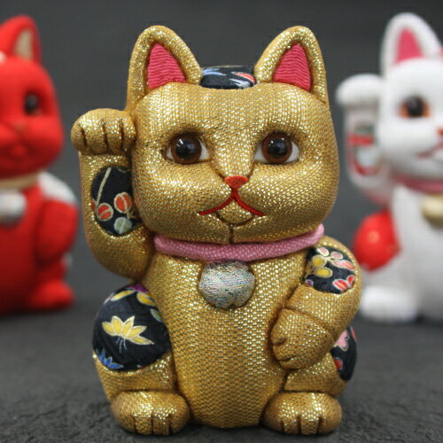 招き猫 置物 金/白/黒/赤 小 10cm 柿沼