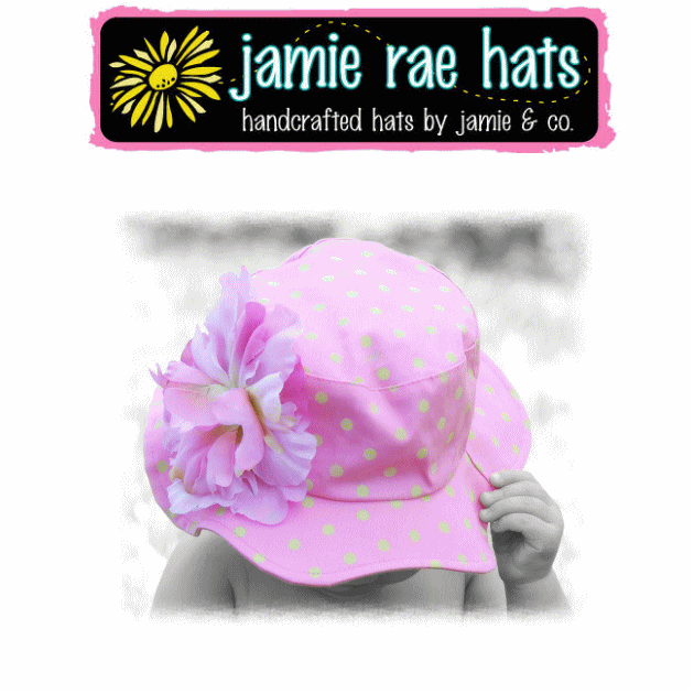 ジェイミーレイハット（Jamie Rae Hats）お花の帽子キャンディピンクピオニー×水玉ライム　サンハット◆プレゼント・ギフト・出産祝い・お祝い・キッズ・ベビー・子供用帽子キッズ用帽子・ベビー用帽子・赤ちゃん用帽子・可愛い・女の子◆　02P03Dec16