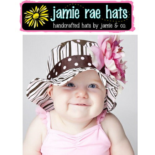 ジェイミーレイハット（Jamie Rae Hats）お花の帽子サンハット 【ブラウン×ピンクストライプ】・しゃくやく ベビー キッズ 女の子◆プレゼント・ギフト・出産祝い・お祝い・子供用帽子キッズ用帽子・ベビー用帽子・赤ちゃん用帽子・可愛い◆