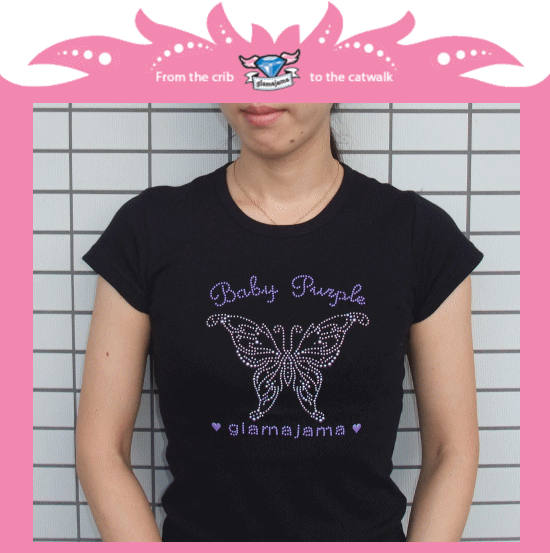 Baby Purple×glamajamaスペシャルバージョン♪きらきらおそろいにチャレンジ！レディースTシャツ　BUTTERFLY　ブラック◆プレゼント・ギ..