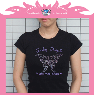 Baby Purple×glamajamaスペシャルバージョン♪きらきらおそろいにチャレンジ！レディースTシャツ　BUTTERFLY　ブラック◆プレゼント・ギフト・出産祝い・お祝い・キッズ・ベビー・赤ちゃんベビー服・子供服・キッズ用・女の子・フリフリ◆02P04Jul15