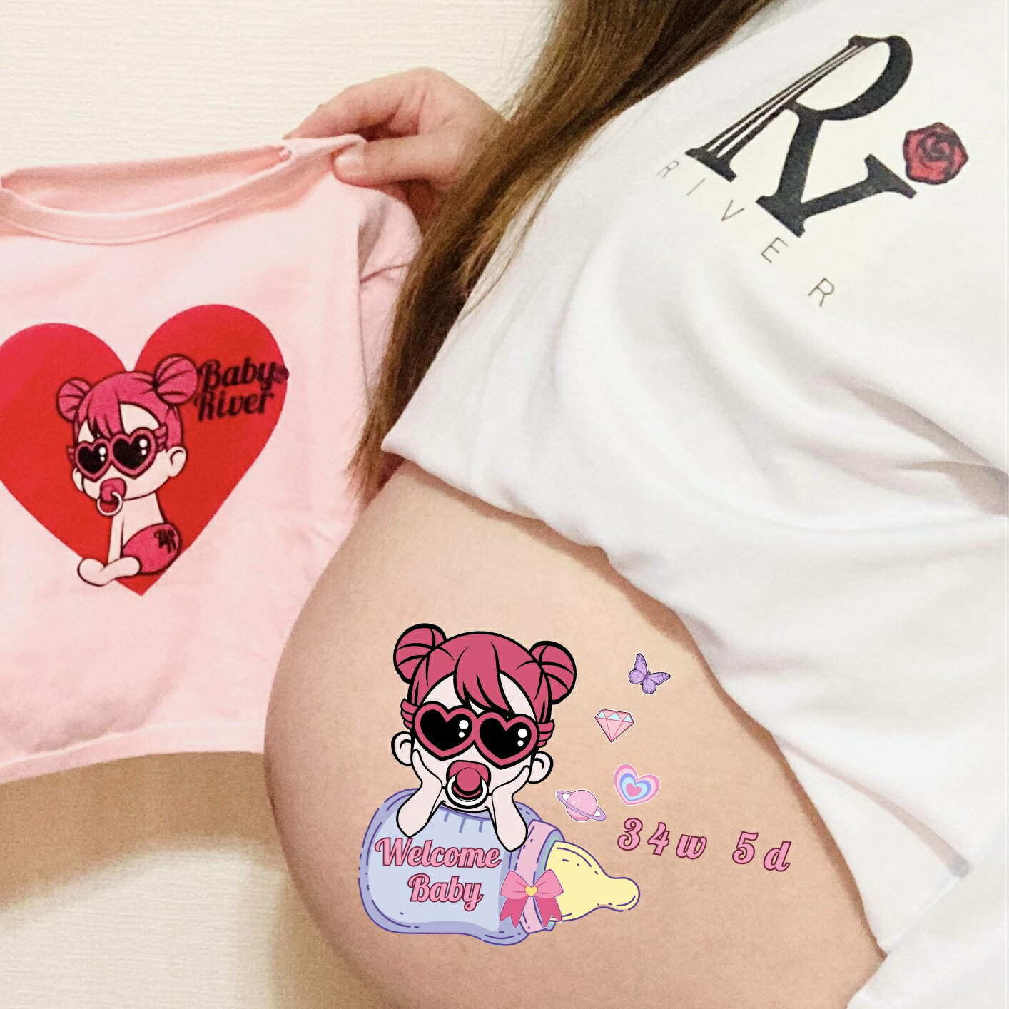 楽天BabyRiver楽天市場店ベリーちゃん 哺乳瓶 BabyRiver A5サイズ マタニティフォト シール マタニティフォトシール ブランド 可愛い プレゼント 贈り物 マタニティシール マタニティーシール Baby 人気