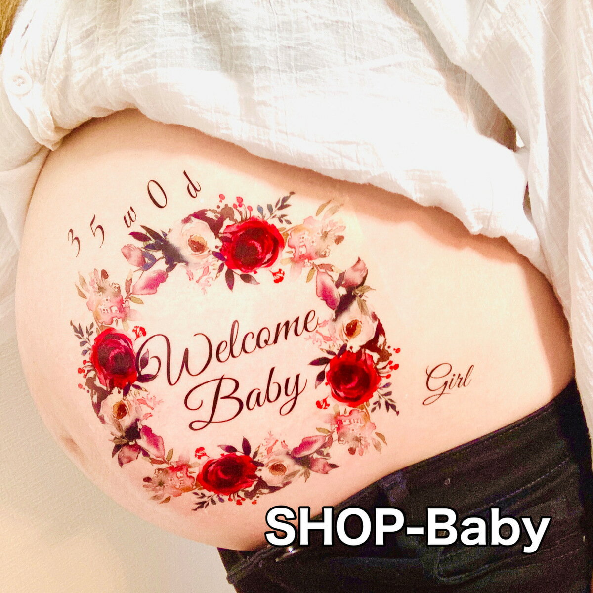 楽天BabyRiver楽天市場店薔薇 フラワーリース　BabyRiver マタニティフォトシール ブランド 可愛い プレゼント 贈り物 マタニティペイントシール マタニティ フォトシール マタニティシール マタニティーシール